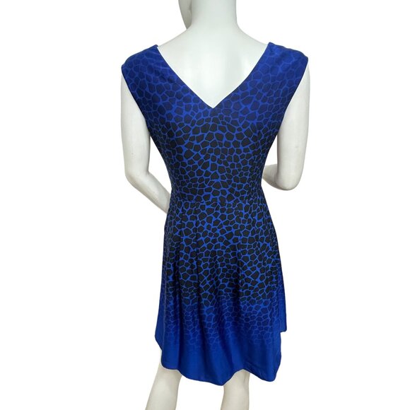 Ann Taylor Loft Petites Dress 2P Blue Black Leopard Print Ombré Mini Fit Flare - Picture 5 of 10